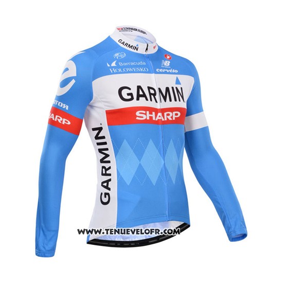 2014 Maillot Ciclismo Garmin Sharp Bleu Clair et Blanc Manches Longues et Cuissard